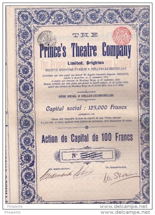 10 ACTIONS PRINCE'S THEATRE COMPANY (TIRAGE 1250)  LIASSE DE 10 ACTIONS - Cinéma & Théatre