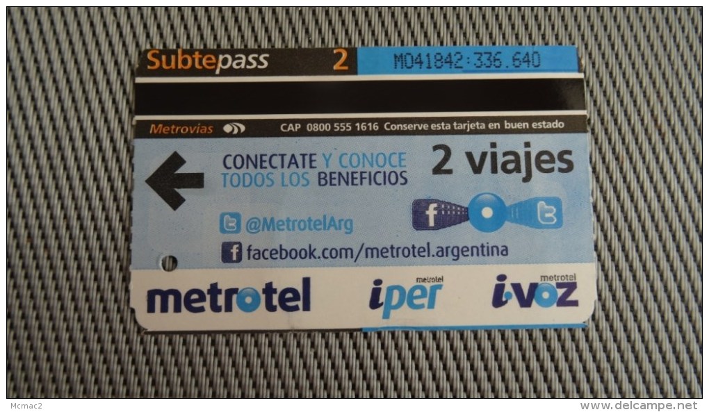 Subway/Metro Ticket From Argentina - Fahrkarte 2013 - Spoorweg