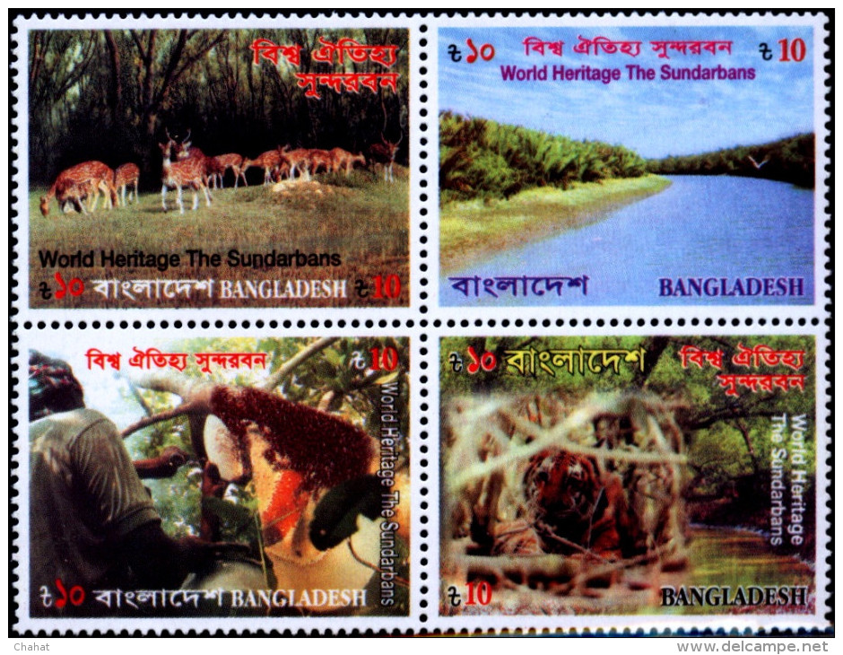BANGLADESH-WORLD HERITAGE-TIGER RESERVE-THE SUNDERBANS-SETENANT BLOCK OF 4-MNH-B3-513 - Bangladesch