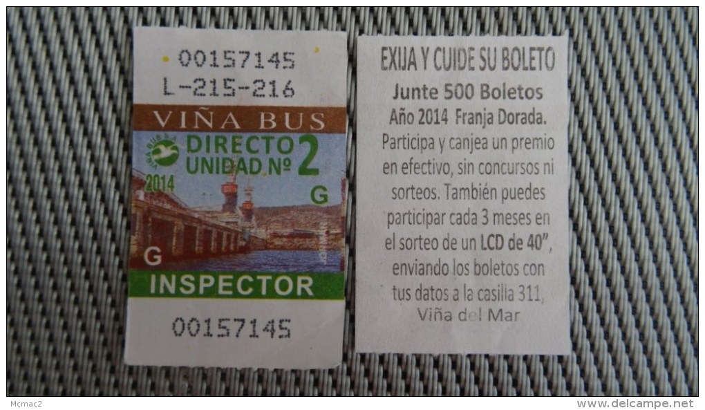 Bus Ticket From Chile - Vina Del Mar - Fahrkarte - Other & Unclassified