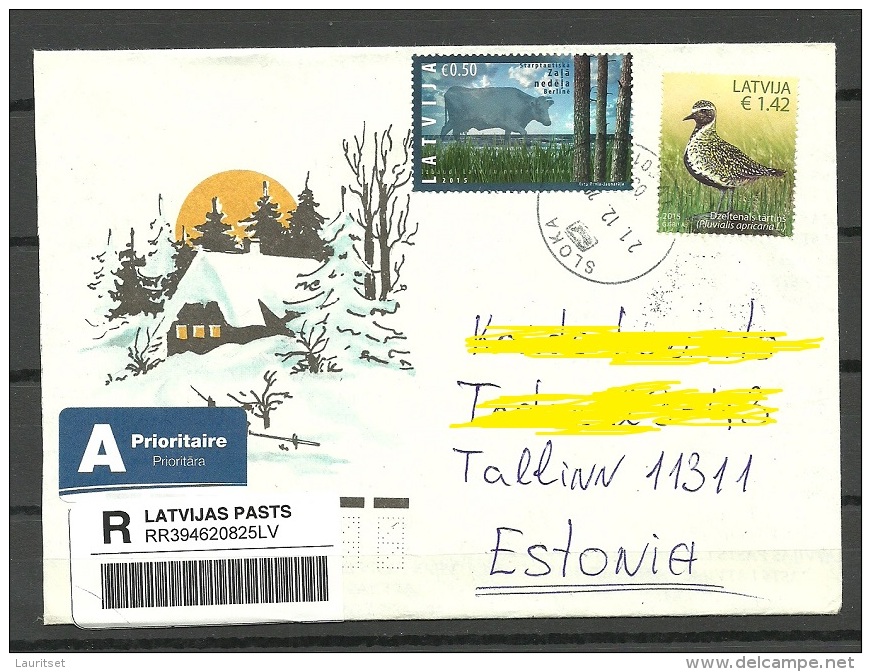 Latvia Lettland 2015 Registered Letter To Estonia - Latvia