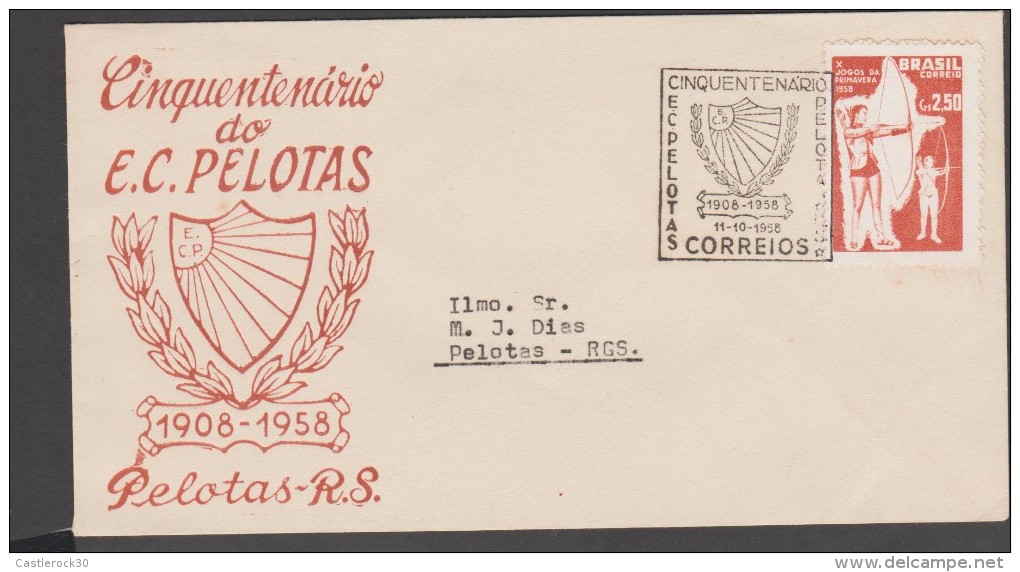 O) 1958 BRAZIL, X GAMES OF SPRING, ARCHERY 1908, FDC SLIGHT TONED XF - FDC