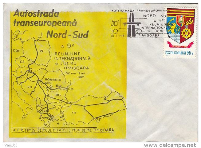 TRANS-EUROPEAN NORTH-SOUTH HIGHWAY, SPECIAL COVER, 1982, ROMANIA - Covers & Documents