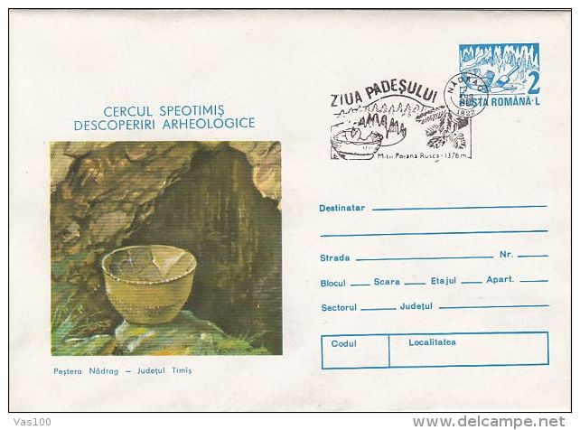 ARCHAEOLOGY, VASE, NADRAG CAVE, COVER STATIONERY, ENTIER POSTAL, 1987, ROMANIA - Archéologie