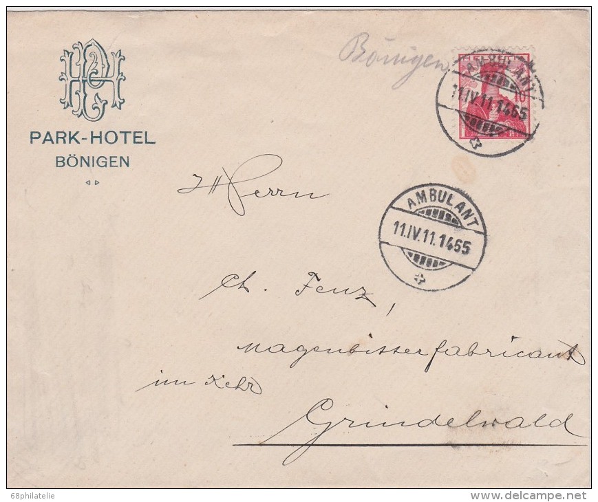 SUISSE  1911 LETTRE DE BÖNIGEN - Briefe U. Dokumente