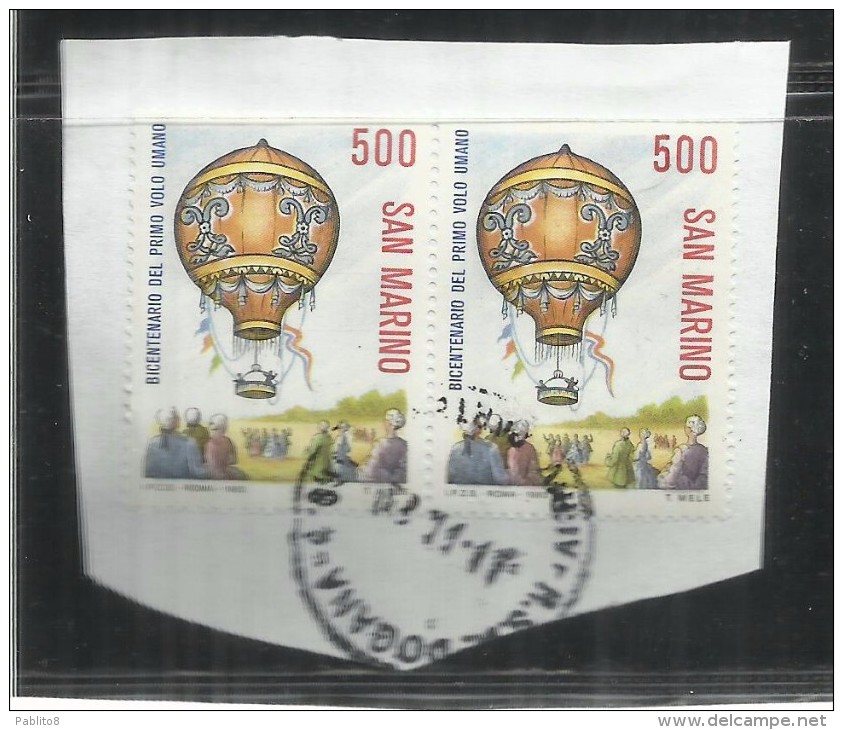 SAN MARINO 1983 PRIMO VOLO UMANO MONGOLFIERA Premier Humain Vol Ballon FIRST HUMAN BALLOON FLIGHT USATO USED OBLITERE´ - Used Stamps