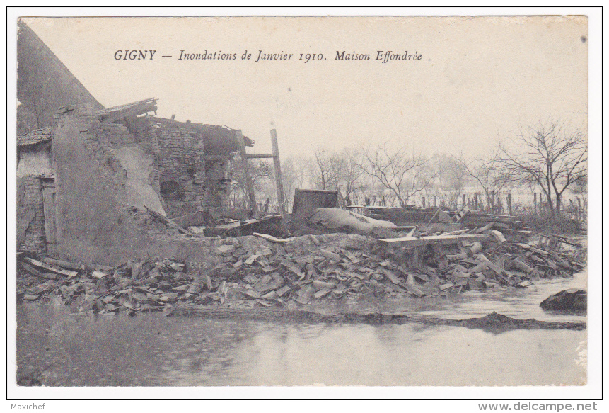 Gigny - Inondations De Janvier 1910 - Maison Effondrée (bois De Lit, Et Four à Pain Visible) Pas Circulé - Other & Unclassified