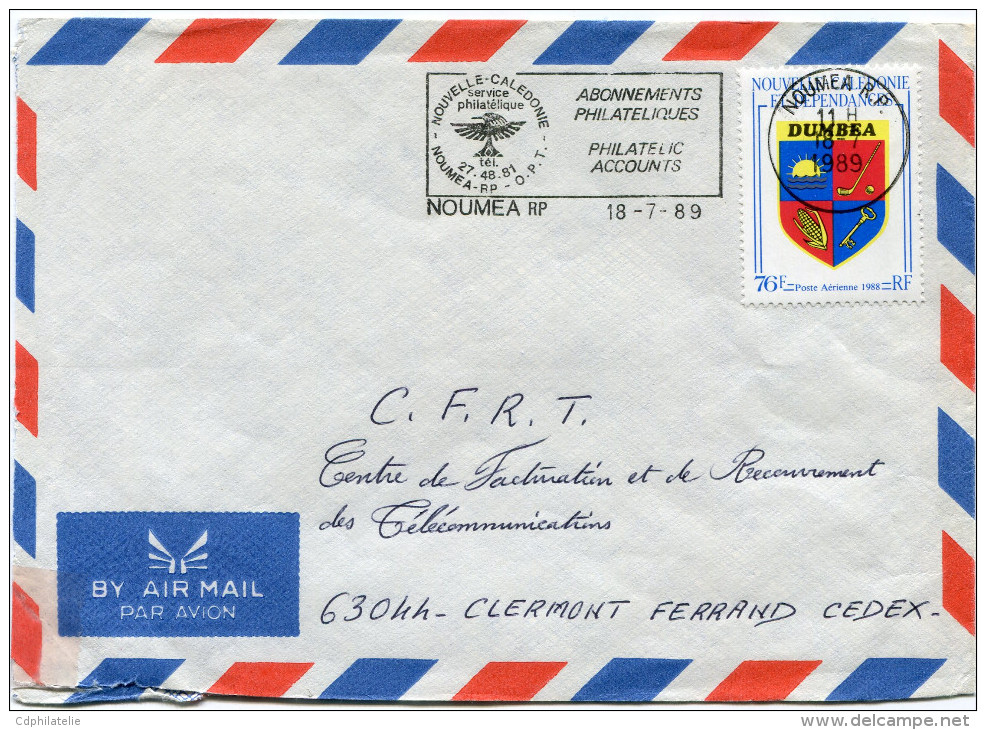 NOUVELLE-CALEDONIE LETTRE PAR AVION DEPART NOUMEA 18-7-1989 POUR LA FRANCE - Briefe U. Dokumente