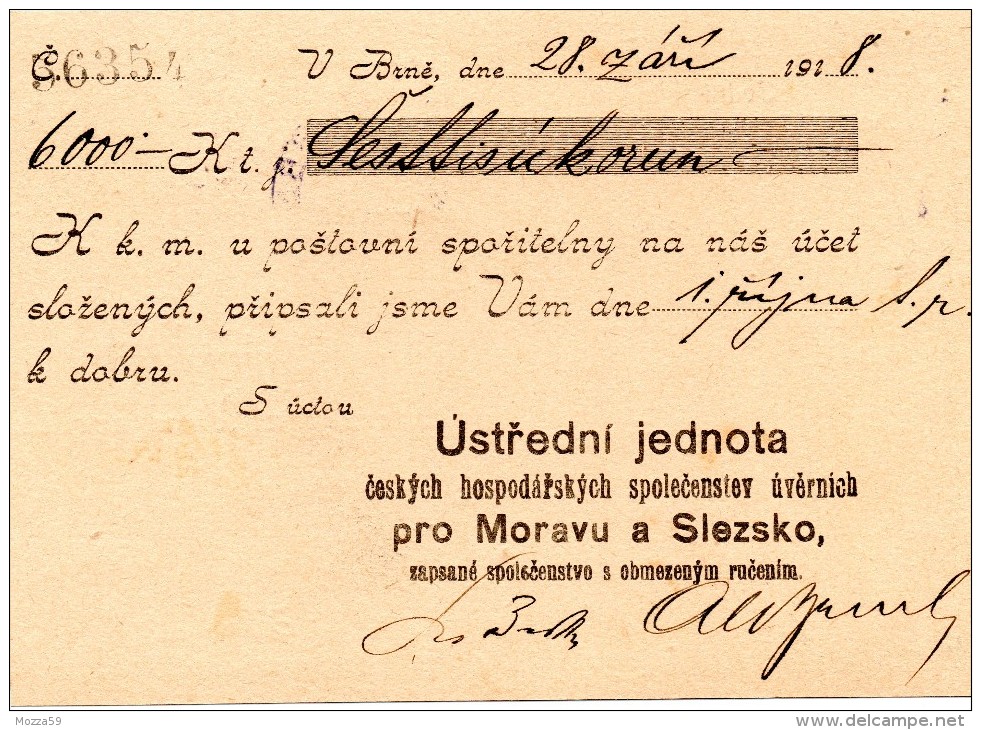 Austria, Brunn 2/Brno 2. #2. 28.X.1918 Uprated 8h Karl Postal Stationery Card To Zam Rozinka - Covers & Documents