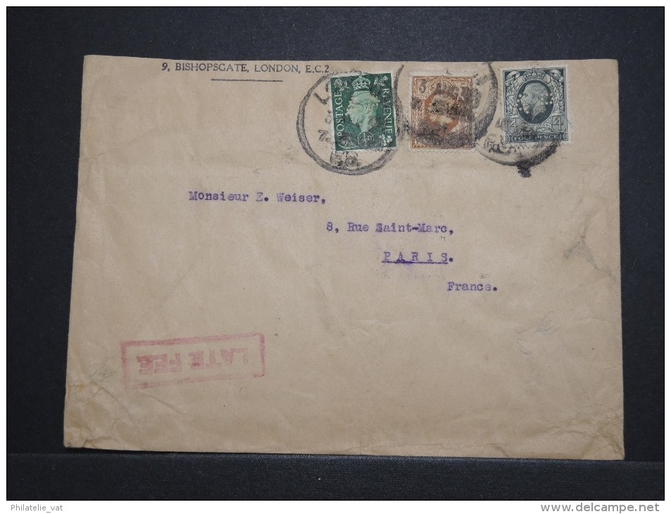 GRANDE BRETAGNE - Perforés " A P " Sur Enveloppe Pour La France En 1938 - A Voir - Lot P14545 - Gezähnt (perforiert)