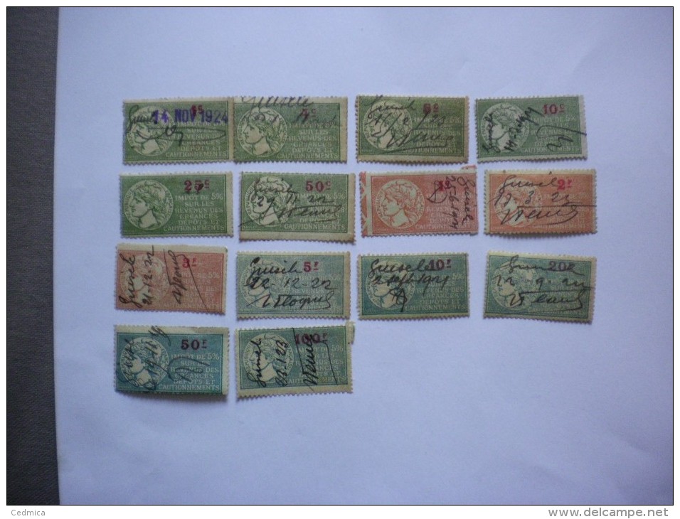 SERIE DE 14 TIMBRES IMPOT DE 5%:1,4,5,10,25,50c,1,2,3,5,10,20,50,100F - Other & Unclassified