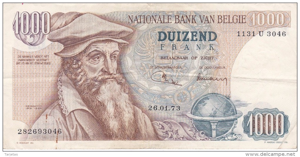 BILLETE DE BELGICA DE 1000 FRANCOS DEL 26-01-1973 DE MERCATOR  (BANKNOTE) - 1000 Francos