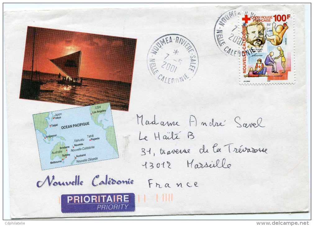 NOUVELLE-CALEDONIE LETTRE DEPART NOUMEA-RIVIERE-SALEE 7-5-2001 POUR LA FRANCE - Covers & Documents