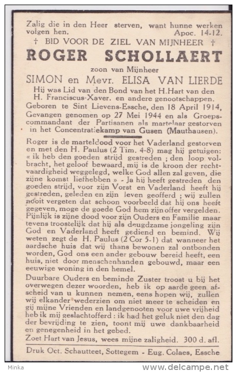 Doodsprentje (6948) Sint Lievens Essche - SCHOLLAERT / VAN LIERDE Partisanen Martelaar Concentratiekamp Gusen 1944 - Devotion Images
