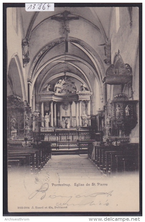 Porrentruy - Intérieur De L'église De St. Pierre ; Expédiée De Reclère En 1905 (13´864) - Réclère