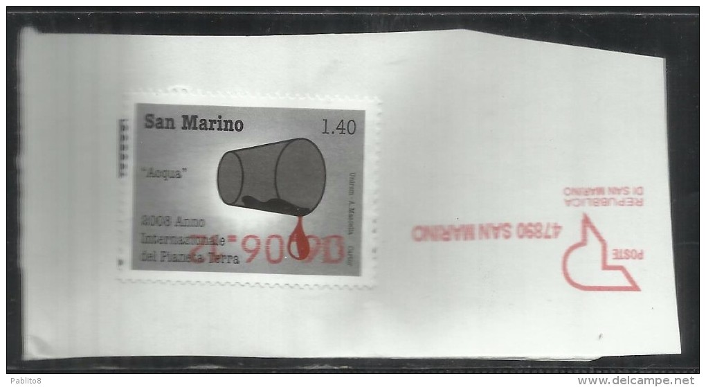 SAN MARINO 2008 ANNO INTERNAZIONALE DEL PIANETA TERRA ACQUA IL RISPARMIO IDRICO  € 1,40 USATO USED OBLITERE´ - Oblitérés