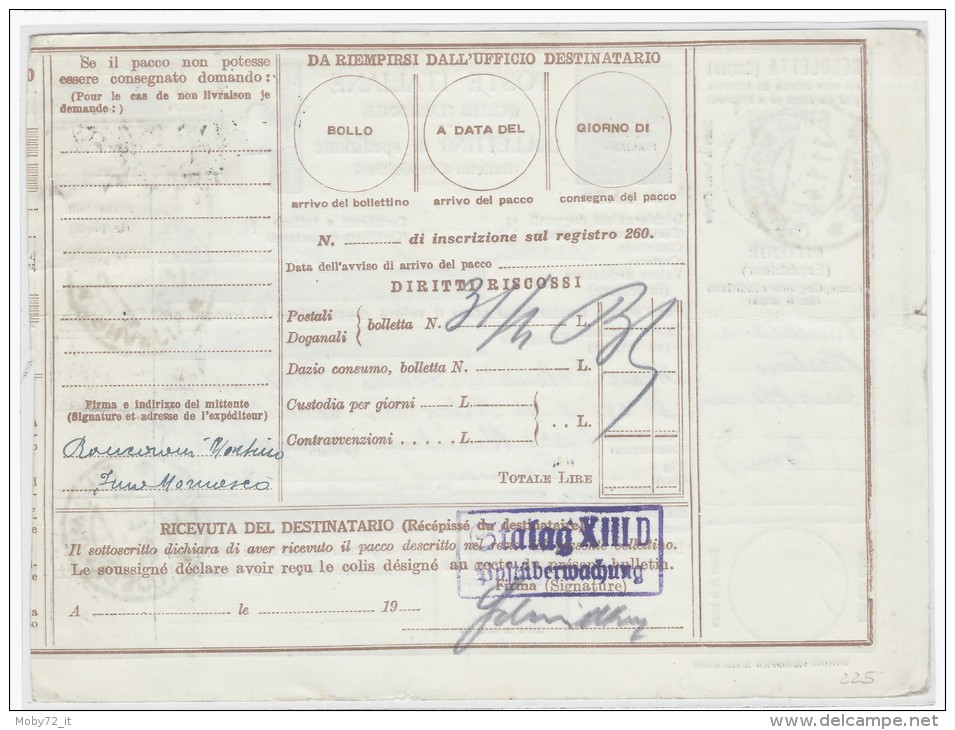 Bollettino RSI 12,50 Lire (P. 74) Racc. Da Fino Mornasco 11/01/45 Per Germania (Stalag XIII), Affr. Con P. Postali 2 L. - Postpaketten