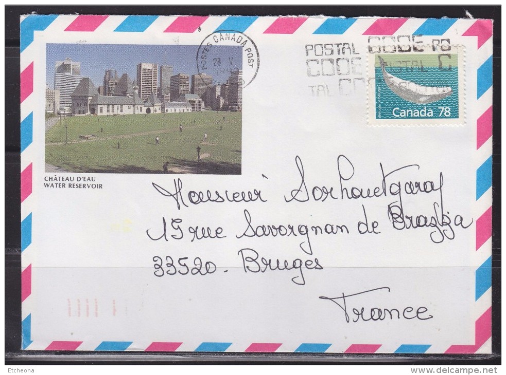 = Enveloppe Illustrée Canada 28.V.1990 Timbre Baleine Flamme Le Code Postal - Sobres Conmemorativos