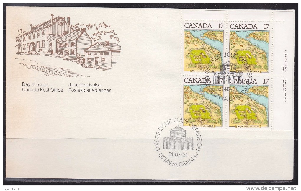 = Enveloppe 1er Jour Canada Ottawa 31.07.81 Illustration Rue King 4 Timbres En 1 Bloc Coin De Feuille Carte - 1981-1990