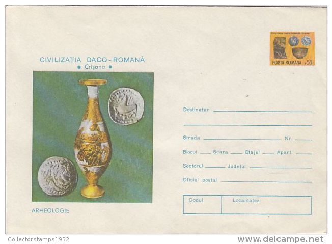 34441- DACIAN AND ROMAN RELICS, JUG, COINS, ARCHAEOLOGY, COVER STATIONERY, 1976, ROMANIA - Archéologie