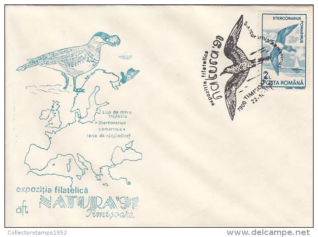 34462- POMARINE SKUA, BIRDS, SPECIAL COVER, 1991, ROMANIA - Albatrosse & Sturmvögel