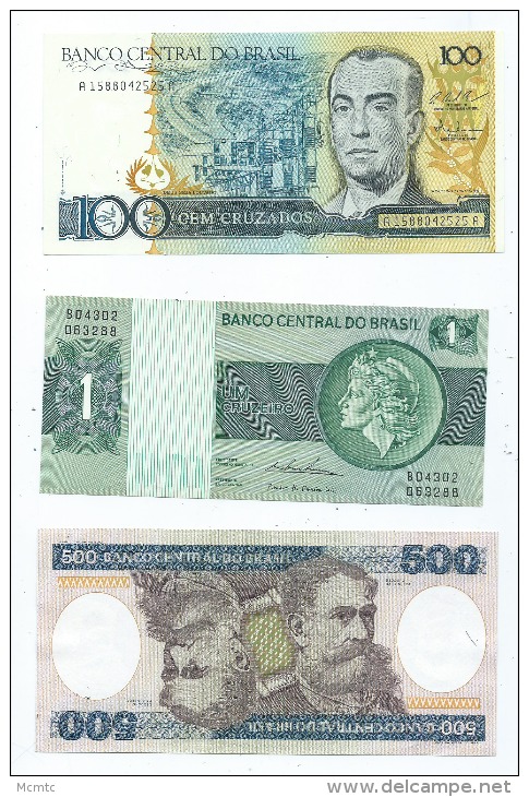 Lot De 3 Billets Du Brésil   (2 Scans ) - Brazilië