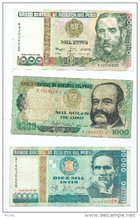 Lot De 3 Billets Du Pérou   (2 Scans ) - Perú