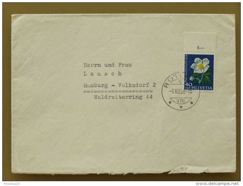 SUISSE / SCHWEIZ / SWITZERLAND // Lettre - Brief, 1958, 40Rp. PRO JUVENTUTE (Rose De Noël / Christrose) => DEUTSCHLAND - Lettres & Documents