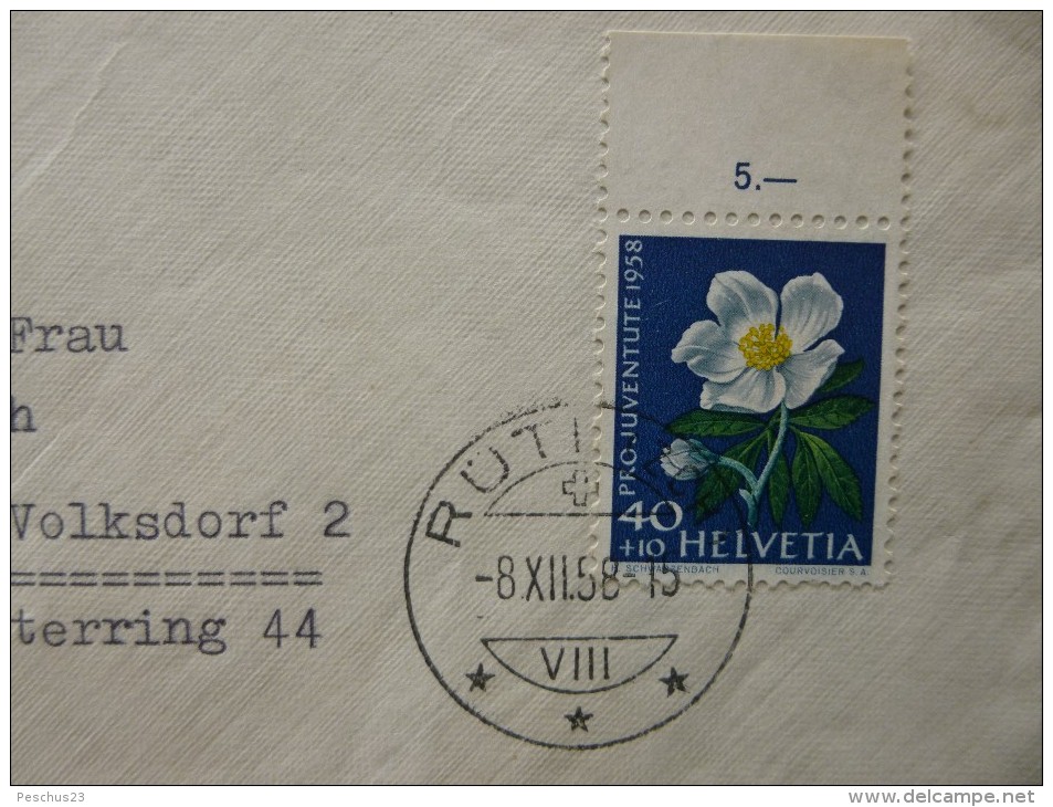 SUISSE / SCHWEIZ / SWITZERLAND // Lettre - Brief, 1958, 40Rp. PRO JUVENTUTE (Rose De Noël / Christrose) => DEUTSCHLAND - Storia Postale