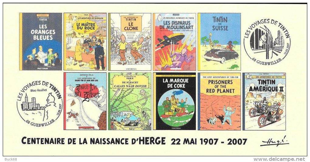 FRANCE 2007 N°03 Albums Fictifs + 2 Cachets Premier Jour FDC TINTIN KUIFJE TIM HERGE GUEBWILLER - Hergé