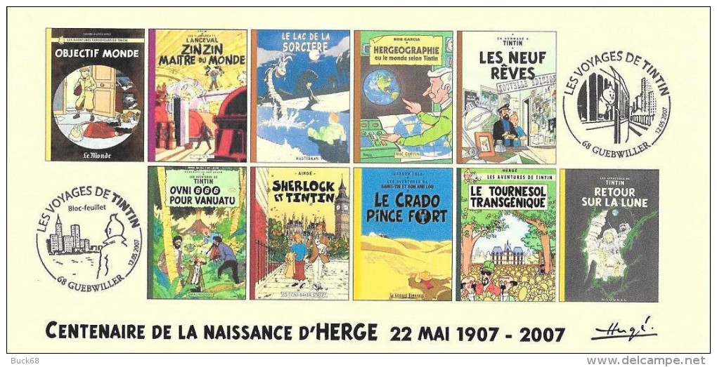 FRANCE 2007 N°04 Albums Fictifs + 2 Cachets Premier Jour FDC TINTIN KUIFJE TIM HERGE GUEBWILLER - Hergé