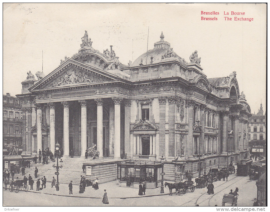 BELGIEN 100 I EF Auf Auslands-Ansichtskarte: Brüssel Börse, Mit Stempel: Brüssel 22.VI.1913, Nachporto - Sonstige & Ohne Zuordnung
