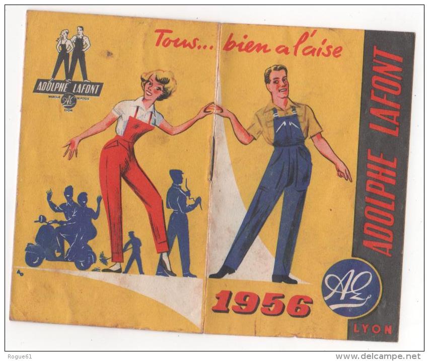 CALENDRIER - ADOLPHE  LAFONT  1956  Lyon - Tampon  Melle VILLETTE   - BRIOUZE - (orne ) - VESPA - Petit Format : 1941-60