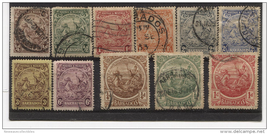 Barbados 1925 Definitive 11v Stamps ,good/fine Used - Barbados (...-1966)