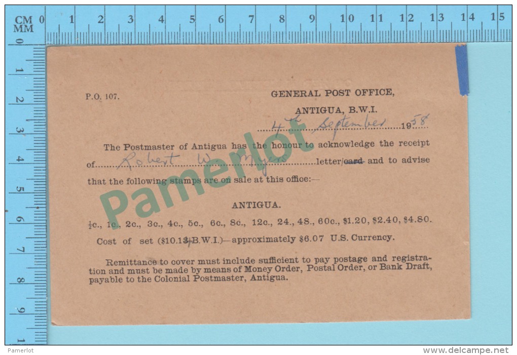 OHMS ( Philatelic Correspondence, Air Mail Cover  Cachet St-John's 1958 Antigua General Antigua Post Mark ) 2 Scans - 1858-1960 Colonie Britannique