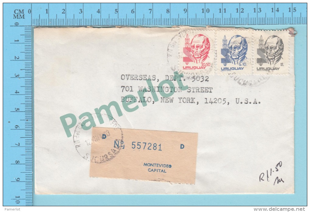 Uruguay ( Montevideo To Overseas, Dept New York , Registered,cover  Cachet) 2 Scans - Uruguay