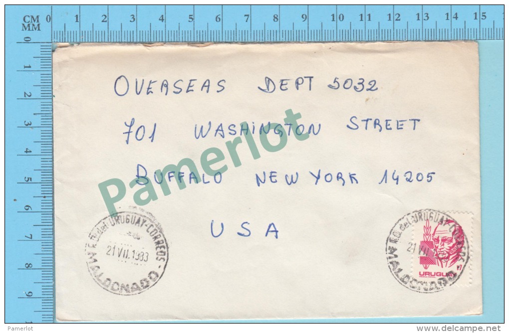 Uruguay ( Maldonado  To Overseas, Dept New York , Registered,cover  Cachet Maldanado 1983) 2 Scans - Uruguay