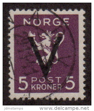 NOR SC# 238   1941 "V" Overprint On 5Kr Lion, "Narvik" Cancel, W/cert, CV $150.00(I) - Used Stamps