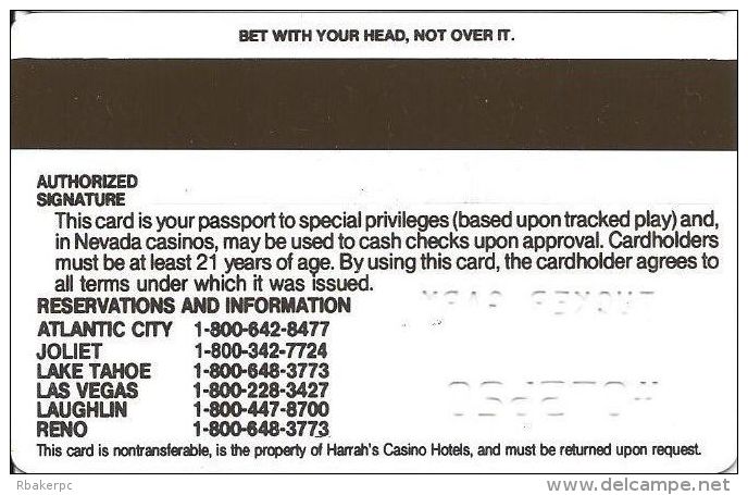 Harrah´s Casino Las Vegas - 5th Issue Slot Card With Joliet Listed - Casino Cards