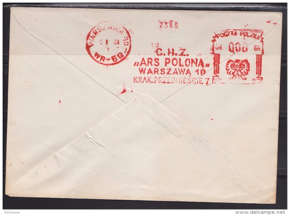 =Enveloppe Pologne 2 Timbres Non Dentelés Se Tenant Varsovie 18.12.1959, Flamme Verso 5.1.60 - Machines à Affranchir (EMA)