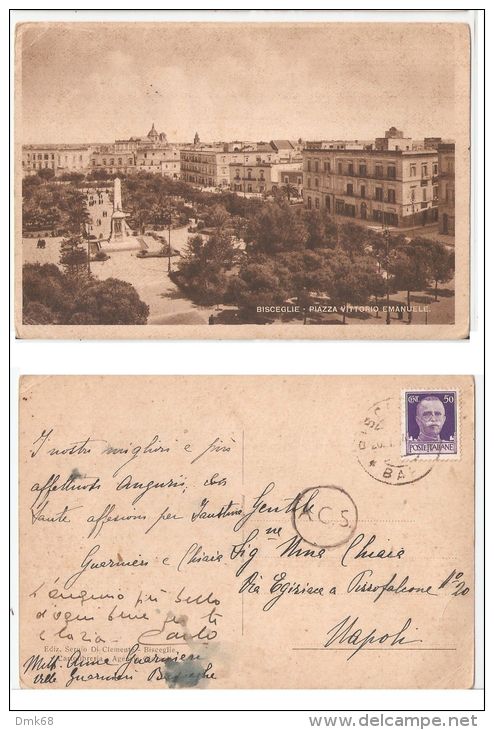 BISCEGLIE ( BARI ) PIAZZA VITTORIO EMANUELE - EDIZ. DI CLEMENTE - 1943 - Bisceglie