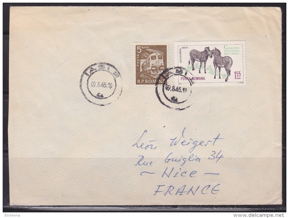 = Enveloppe Roumanie 2 Timbres Iasi 8.09.65 Vers Nice France - Franking Machines (EMA)