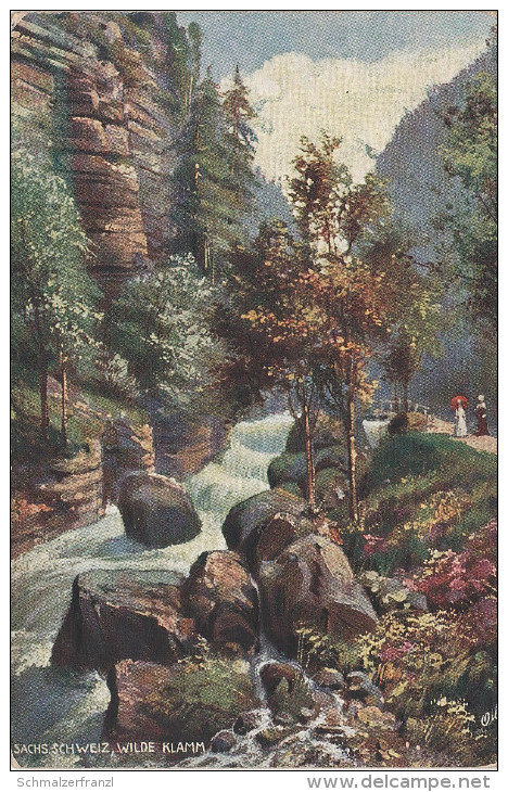 Litho Tuck Oilette AK Böhmische Schweiz Wilde Klamm Edmundsklamm Herrnskretschen Hrensko Stimmersdorf Rainwiese - Sudeten