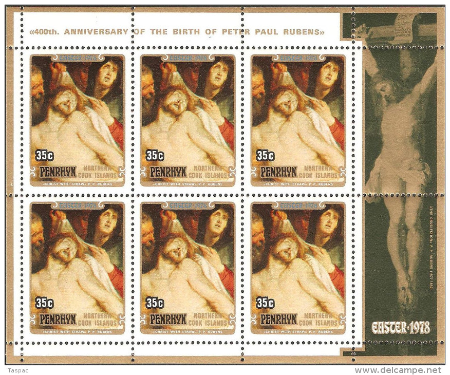 Penrhyn 1978 Mi# 106-108 Kleinbogen (3) ** MNH - Easter / 400th Birth Anniv. Of Peter Paul Rubens - Penrhyn