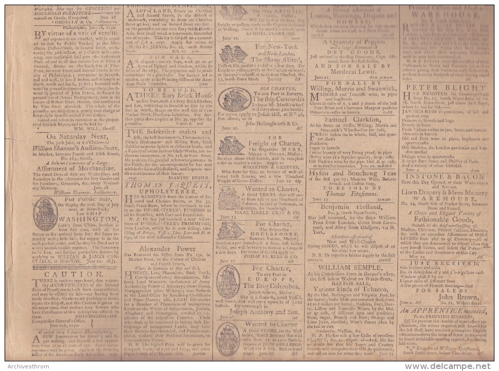 Philadelphia - Dunlap's American Daily Advertiser June 28, 1792 (N° 4188) ; Four Pages (49,5 / 30 Cm) - 1700-1799