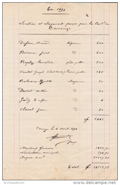 Carouge - Genève, Trav. Comm. Transfo. Du Collège 1893-1894 MM Ducellier, Moriaud, Voirier, Triquet, Fontanel 12 Pces - Documents Historiques