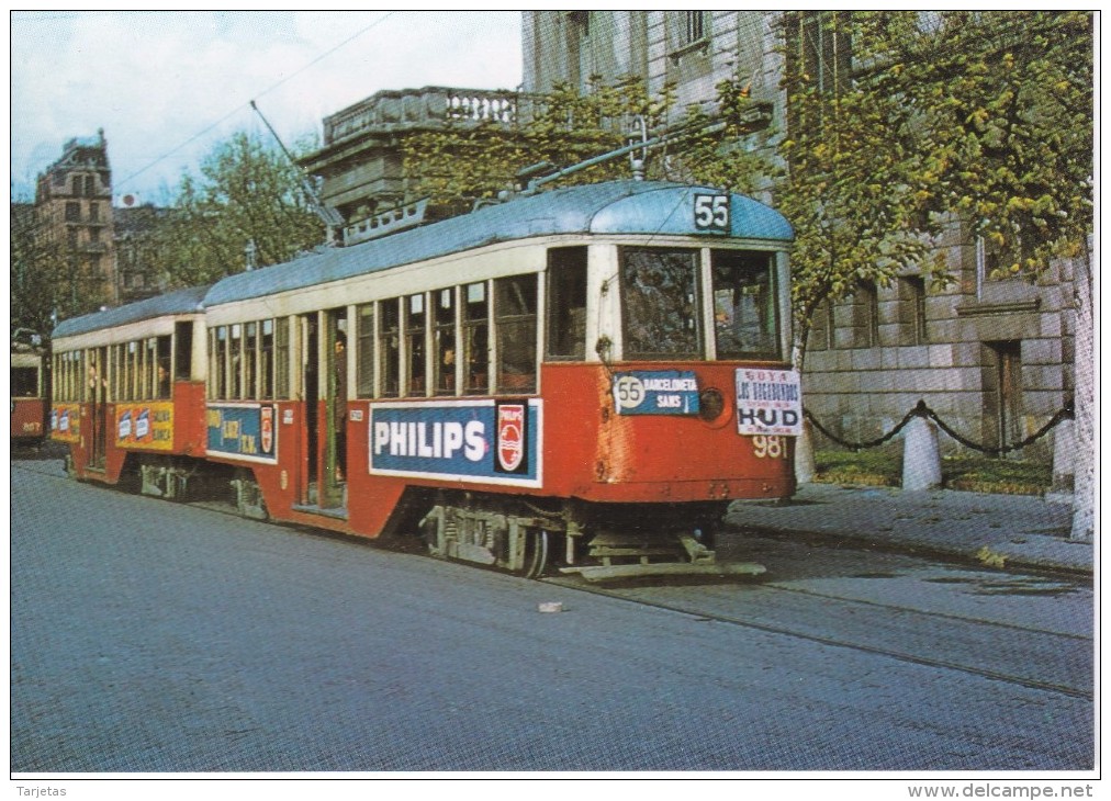 Nº 19 POSTAL DE UN TRANVIA DE BARCELONA EN P. PALAU AÑO 1963 (PHILIPS)(TREN-TRAIN-ZUG) AMICS DEL FERROCARRIL - Tranvía