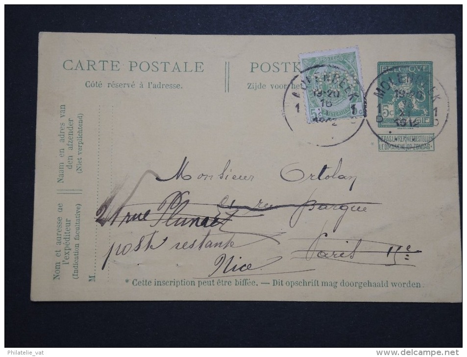 BELGIQUE - Perforé ADC Sur Armoirie Sur Entier Postal Commercial Pour La France En 1912 - A Voir - Lot P14576 - 1909-34