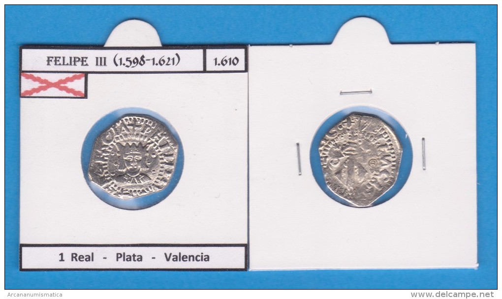 FELIPE  III  (1.598-1.621) 1 Real  1.610  Plata  Valencia   SC/UNC  Réplica   T-DL-11.470 - Test- Und Nachprägungen