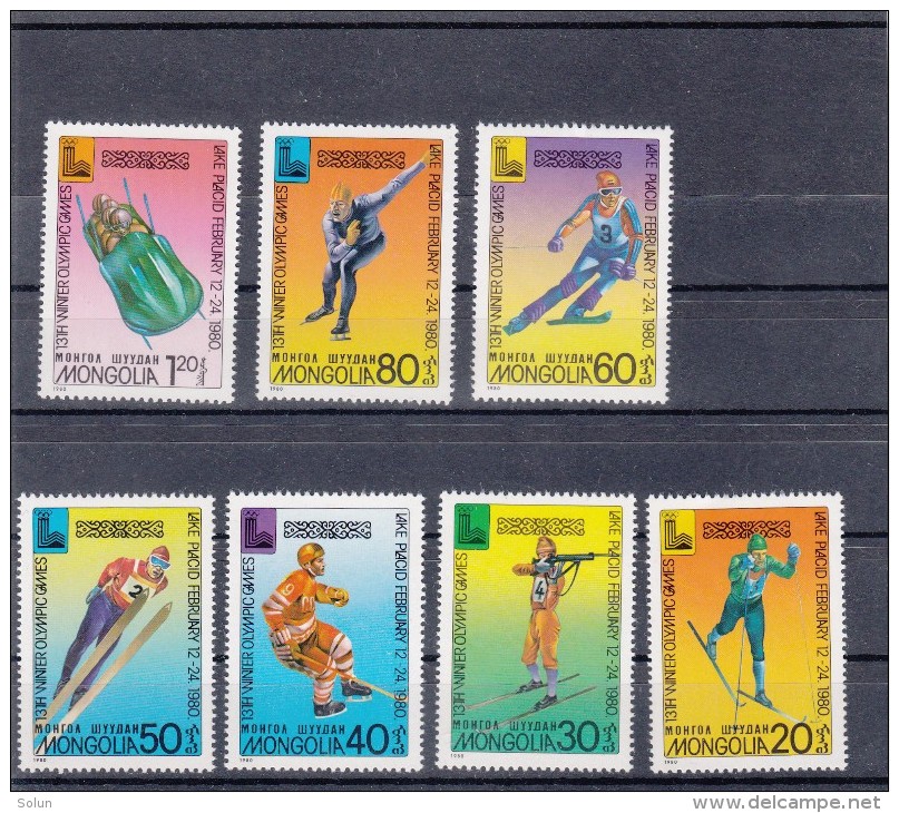 MONGOLIA  OLYMPIC GAMES 1980 LAKE PLACID USA  COMPLETE SET 7 STAMPS MNH - Mongolia